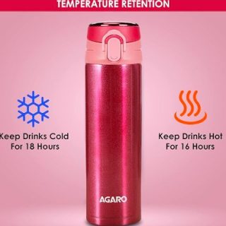 AGARO Galaxy Stainless Steel Vacuum Flask 500ML , Dual Insulation with Copper Coating, Leak and Rust Proof, Hot and Cold upto 16hrs, (Cherry Red).