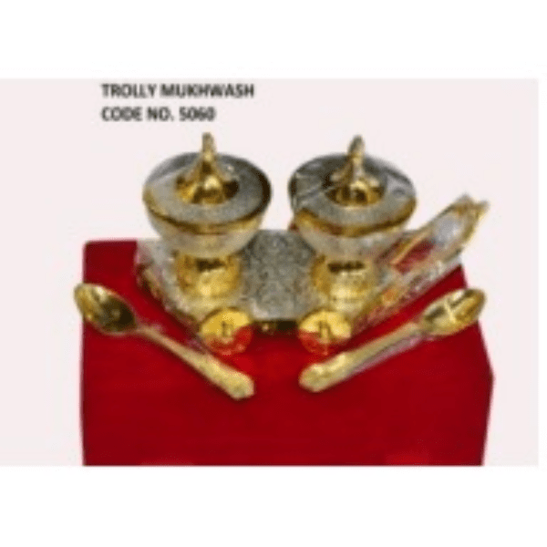 Silver & Gold Plated Brass Bowl Set on Trolley Velvet Box: A Perfect Deepawali Gift