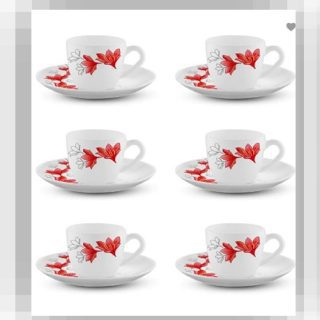 Larah Ruby Cup n Saucer Set of 8 By Borosil