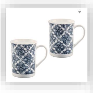 Larah  Kuba Blue Mug Set of 2 By Borosil