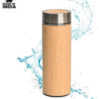 Eco-Friendly Bamboo Water Bottle, Stainless Steel Flask Water Bottle/Thermos with Tea Strainer | Double Wall Vacuum Insulated | Hot & Cold