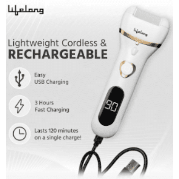 Lifelong LLPCW104 Callus Remover with USB charging for Feet and Heel (White)