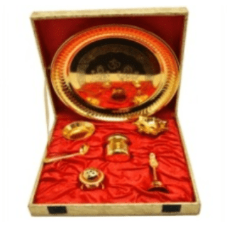 The Silver Pooja Aarti Thali with Gift Box (Size 23.6 X 23.6 X 6.3 cm)