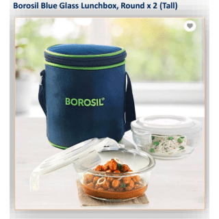 Borosil Blue Glass Lunchbox, Round x 2 (Tall)