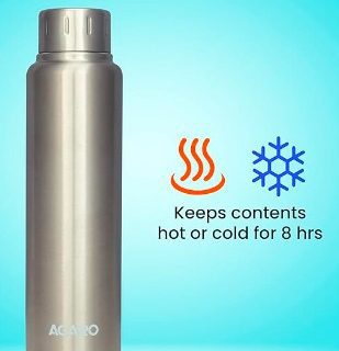AGARO Regal Stainless Steel Vacuum Flask 750 ML, Double Walled Vacuum Insulated, Copper Insulated, 304 Grade Inner and Outer Stainless Steel Crafted, Leak Proof, Hot and Cold up to 8 hrs, (Silver).
