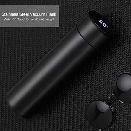 Temperature Smart Vacuum Insulated Thermos Water Bottle with LED Temperature Display 304 Stainless Steel Perfect for Hot & Cold Drinks | Gym Water Bottle (Black, 500ml) (Flask)