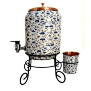 Meena Printed Copper Water Tank (5 Ltrs) with Glass and Stand