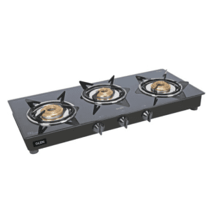 3 Burner Glass Gas Stove Junior with Brass Burner (1030 GT JU BB)