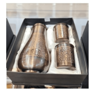 Antique Itching Finish Pure Copper Bedroom Jar with 2 Glasses and Gift Box