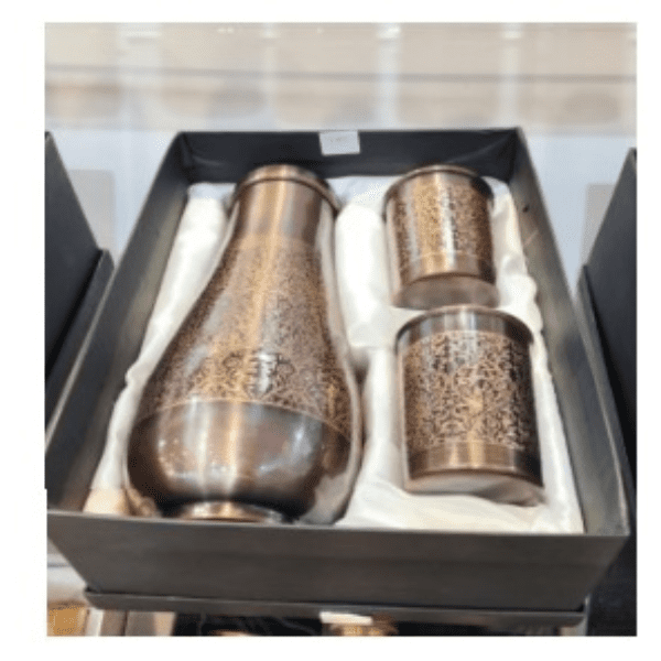 Antique Itching Finish Pure Copper Bedroom Jar with 2 Glasses and Gift Box