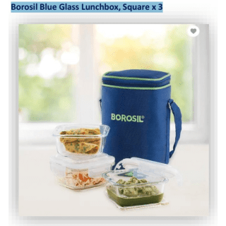 Borosil Blue Glass Lunchbox, Square x 3