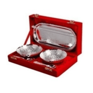 Gold Silver Plated Flower Design Brass Bowl Set of 5 Pcs with Box Packing