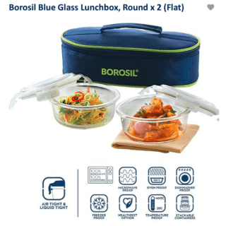 Borosil Blue Glass Lunchbox, Round x 2 (Flat)