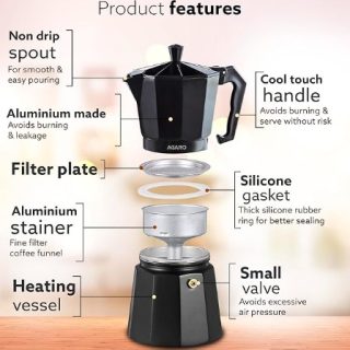 AGARO Classic Moka Pot, Stovetop, Espresso Coffee Maker, 240 Ml