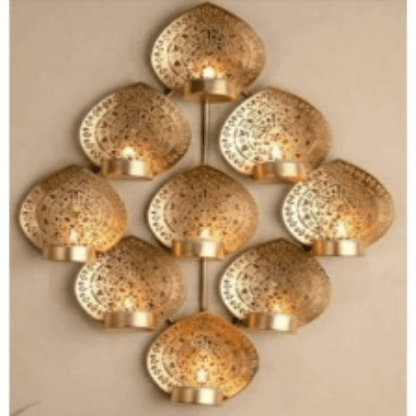 Wall-Fixed Leaves T-Light Holder in Iron (14 Inches): A Nature-Inspired Piece