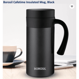 Borosil Cafetime Insulated Mug, Black-400 ml