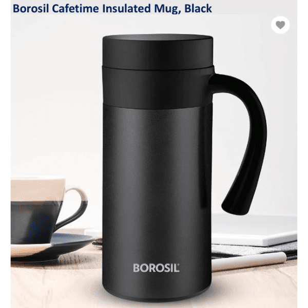 Borosil Cafetime Insulated Mug, Black-400 ml