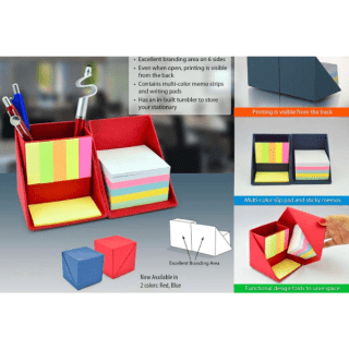 Folding paper cube with pen stand-Blue & Red
