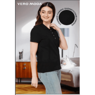 VERO MODA PLAIN POLO FOR WOMEN- (BLACK)