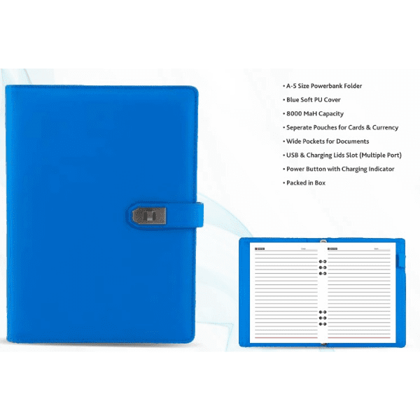 A5 Size Velvet Diary with 8000 Mah PowerBank