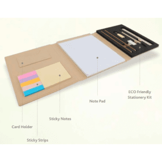 Eco-friendly A5 3 fold Notebook with Stationery kit and Sticky pads