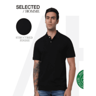 SELECTED HOMME SLT- STRUCTURED POLO- (BLACK)