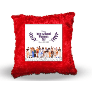 Red fur Cushion with Photo or Message