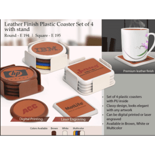 Leather finish Plastic coaster set of 4 with stand (square)