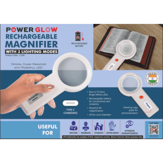 PowerGlow Rechargeable Magnifier with 3 lighting modes & Glowing Logo plate | Type C charging -
