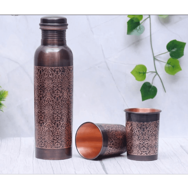 Copper Bottle and Glass Set