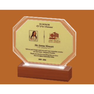 Octagon Crystal Trophy with Wooden Base