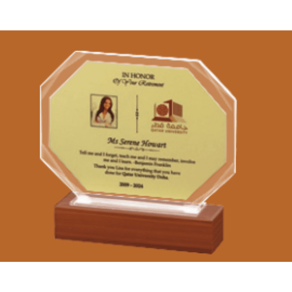 Octagon Crystal Trophy with Wooden Base