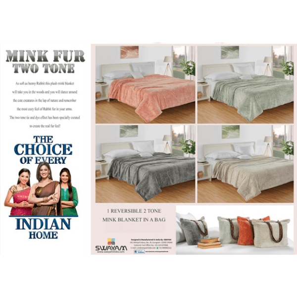 Swayam Mink Fur Two Tone Blanket for Double Bed in Nice Bag