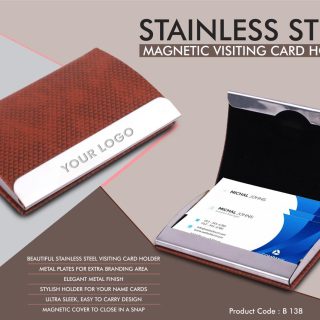 Stainless Steel Magnetic Visiting Card holder- Tan