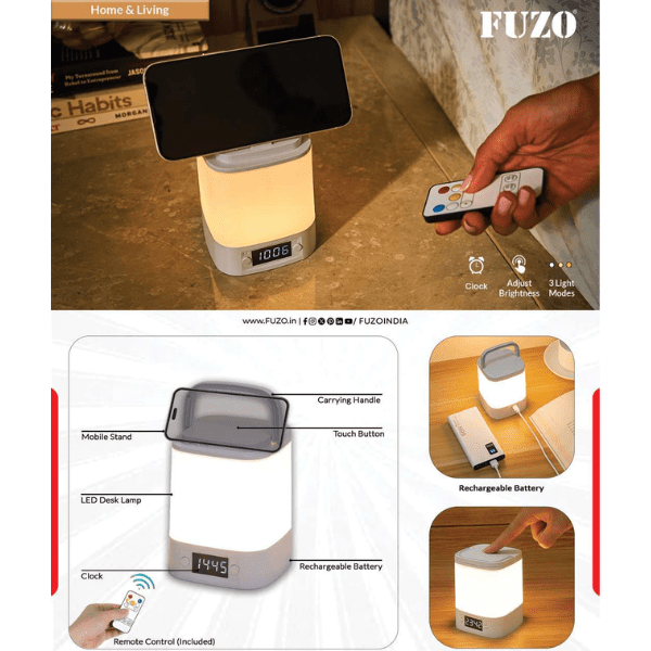 FUZO GLEAM- Desk Lamp with clock & remote