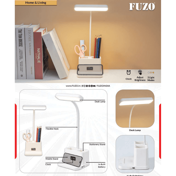 FUZO RAY- desk lamp, digital clock, pen stand, mobile stand