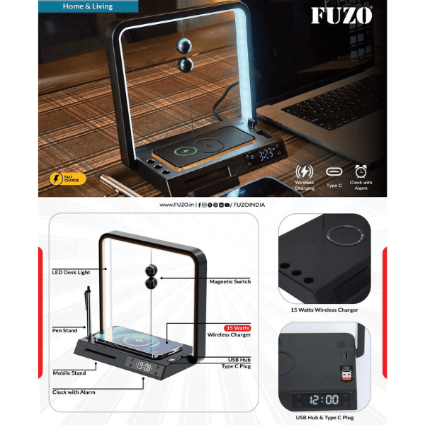FUZO ALLURE 2.O- Magnetic Lamp with Charger, Clock and Stand