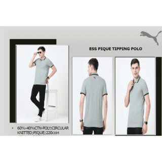 Puma ESS Pique Tipping POLO- (Grey Heather Black)