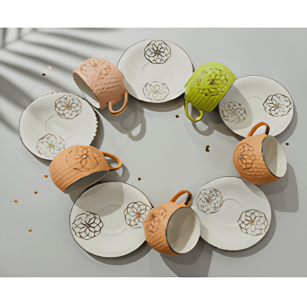Golf Cup & Saucer Multicolor 4+4