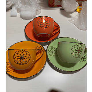 Color Cup Saucer Sun Infinity Gold Design With Swarovski Crystal 4+4 Set
