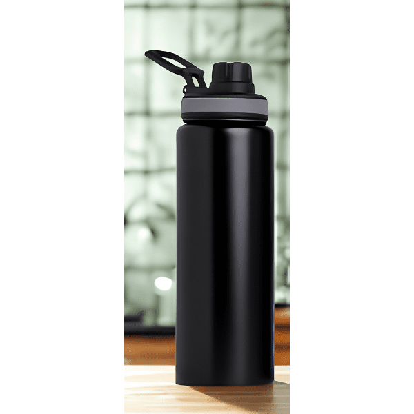 H2O 1000ml Black with Sporty Sipper and Grey Band
