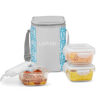 Larah By Borosil Vogue Glass Lunchbox, Square x 3
