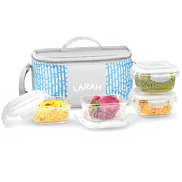 Larah By Borosil Vogue Glass Lunchbox, Square x 4