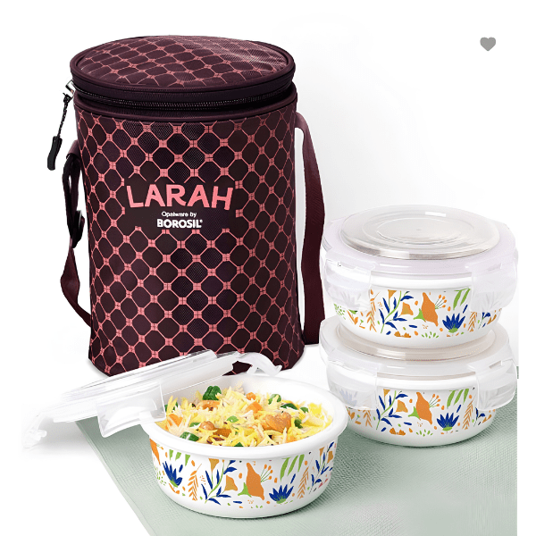 Larah by Borosil Ziva Navy Lunchbox, Set of 3
