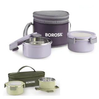 Borosil Glory Lavender Lunchbox, Set of 2, Tall, Vertical