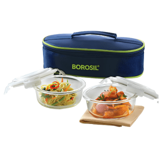 Borosil Blue Glass Lunchbox, Round x 2 (Flat)
