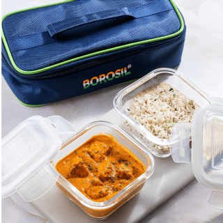 Borosil Pride Glass Lunch Box, Square x 2 (Flat Bag)