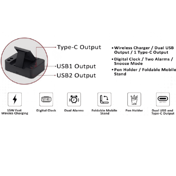 Remaxx i-Square Alarm Clock Wireless Charger - Image 2
