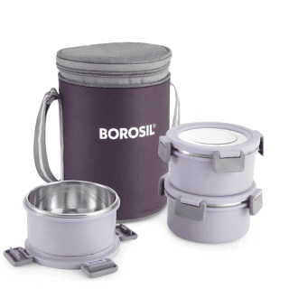 Borosil Glory Lavender Lunchbox, Set of 3, Tall