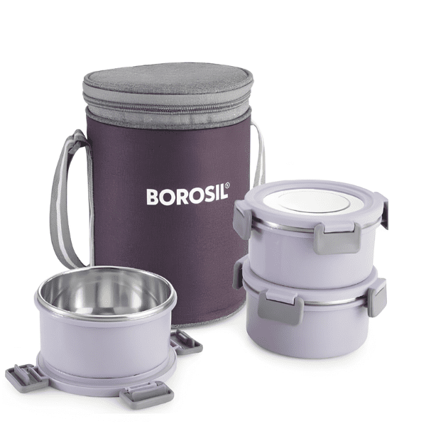 Borosil Glory Lavender Lunchbox, Set of 3, Tall